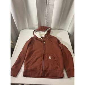 Carhartt Hoodie Jacket Rust Womens Small (4-6) Sherpa Lined Zip Relaxed Fit